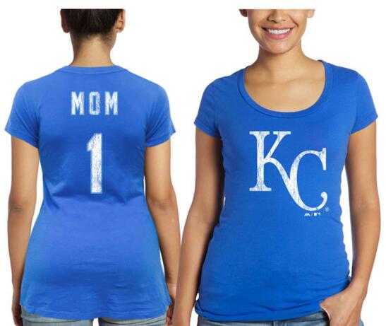2020 MLB Kansas City Royals Majestic Threads Women Mother Day #1 Mom TShirt  Royal Blue.
